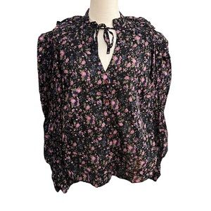 NWT Free People Meant To Be Puff Sleeve Floral Blouse | Black & Purple | S
